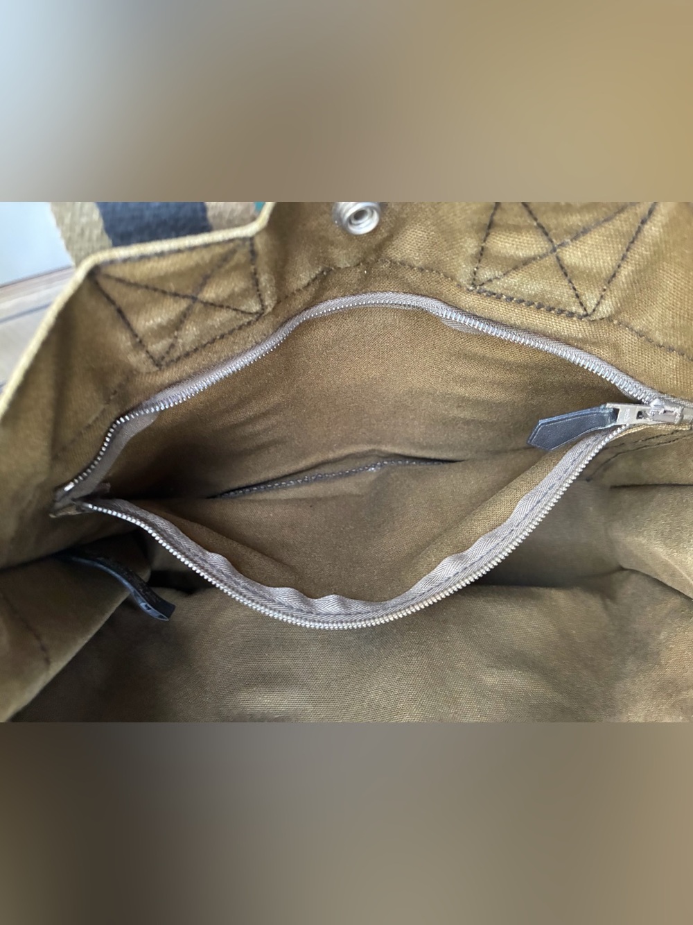 Luxury Hermès Fourre Tout Canvas Tote Bag – Charcoal Gray & Olive Green PM/MM - Picture 13 of 16